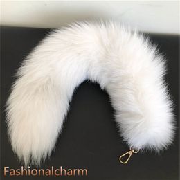 50cm/20" Long Real Genuine White Fox Fur Tail Cosplay Toys Handbag Car Phone Keychain Pendant Tassels