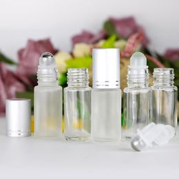 Frosted Clear Glass Roller Bottles 5ml Vials Containers with Metal Roller Ball For Essential Oil Perfume Lip Balms Roll On Bottles 5 ml