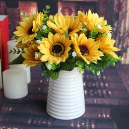 Artificial Sunflower Yellow Sun Flowers 7 Heads Silk Sunflowers 30cm Long Silk Flowers For Home Wedding Centrepieces Party Hotel Decorative