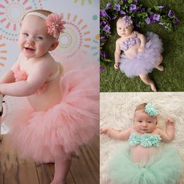 Europe Fashion Infant Baby Girls 3pcs Set Kids Flowers Tube Tops + Lace Tutu Skirt + Headband Child Babys Outfits Photography Props 14811