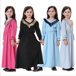 Girls Dresses Big Kids Dubai Princess Dress Cheongsam Ruffle Long Sleeve Dress Party Solid A-Line Casual Dress Baby Designer Clothes B5869