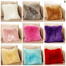 Plush Pillow Case Wool Cushion Cover Faux Fur Sofa Bed PillowCover Throw PillowCases Home Decor 17 Colors Optional YW2893