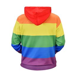 Fashion- Hooded Sweater 2019 Autumn And Winter New Large Size Fat Hoodie Men Creative Rainbow Striped Print Hooded Sweater Loose