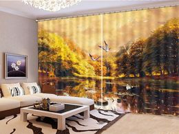Wholesale Curtain Linglu Boat Beautiful Autumn Scenery Landscape Curtains Exquisite Superior Interior Curtains