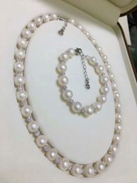 Women's DIY Micro inlay zircon clasp accessory 8-9mm white freshwater pearl necklace bracelet set fashion Jewellery