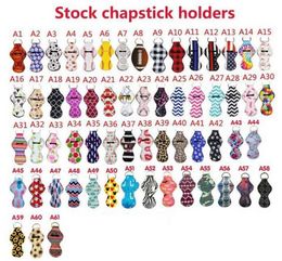 Neoprene Keychain Sports Printed Chapstick Holder Leopard Keychain Wrap Lipstick Holders Lip Cover Party Favour Gift 61 Designs Mixed