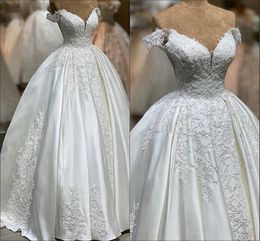 3D Applique Off Shoulder Wedding Dresses Ball Gown Draped Lace-up Open Back Plus Size Bridal Gowns Wedding Dress Formal Party Dress