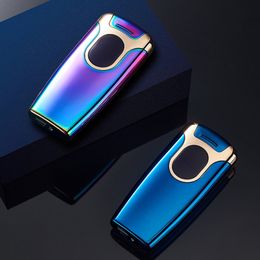 New Colorful Zinc Alloy Electronics LED Lighters Inductive Touch Power Display Beautiful Cyclic Charging For Cigarette Smoking Pipe Tool