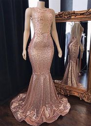 2024 Bling Sequined Rose Gold Prom Dresses Jewel Neck Lace Appliques Sequins Mermaid Sheer Back Plus Size Formal Evening Gowns Pageant Wear 403