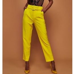 QNPQYX Elegant Women High Waist OL Career Pants Ladies Long Loose Casual Trousers With Belt Fashion Elastic Drawstring Trousers