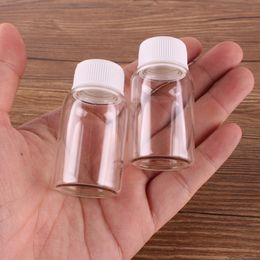 24pcs 27*50mm 15ml Transparent Glass perfume Spice Bottles with White Plastic Screw lid Tiny Jar Vials DIY Craft