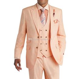 High Quality Two Buttons Groom Tuxedos Peak Lapel Men Suits 3 pieces Wedding/Prom/Dinner Blazer (Jacket+Pants+Vest+Tie) W512