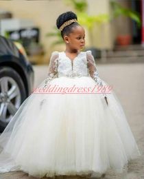 Princess Long Sleeve Lace Girls Pageant Dress Cheap Girl Birthday Gowns Kids Formal Party Wear Flower Girls Dresses First Communion Dress