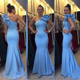 Vestido De Festa 2020 Cheap Mermaid Prom Dresses One Shoulder Formal Evening Party Dress Light Blue Special Occasion Gowns