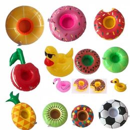 New PVC Inflatable Drink Cup Holder 15 styles Donut Watermelon Pineapple Lemon Shaped Floating Mat Floating Pool Toys