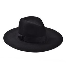 Atacado-Moda Vintage Lady Meninas Wide Brim Wool Feltro Chapéu Fedora preto Floppy Cloche, chapéu de cowboy para homens e mulheres Frete Grátis