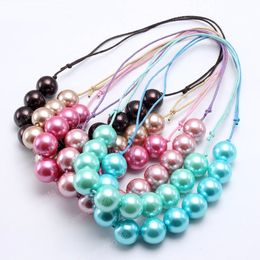 Fashion Girls Chunky Pearl Beads Necklace Kids Child Bubblegum Necklace Adjustable Rope Jewelry For Birthday Gift