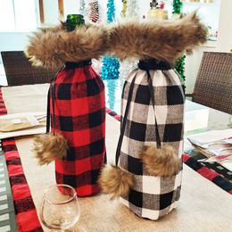 Christmas Wine Bottle Cover Red Black Plaid Cloth Wine Bottle Cover Christmas Wine Bottle Bag Chrismas Decoration Xmas Gift Bags DBC VT1096