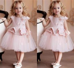 hot Princess White Lace Pink Flower Girl Dresses Lovely Ball Gown Party Wedding Girls Dresses with Bow Sash
