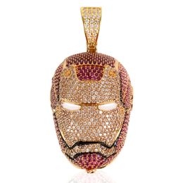 24K Gold Plated Iced Out Big Iron Men Necklace Pendant Micro Paved Cubic Zircon Charm Bling Bling Hip Hop Jewellery