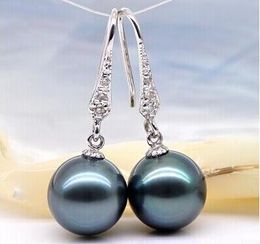 natural seawater pearls UK - 925 silver real natural big 12mm natural seawater pearl earrings earrings Black Pearl 925 silver ear hook round light