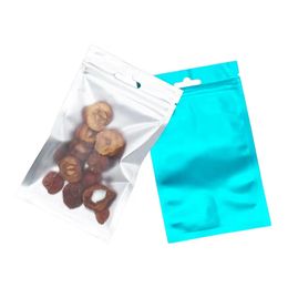 10*15cm 100pcs blue Aluminium foil packaging bags clear on front food storage bag with hanger hole matte zip lock packing pouches