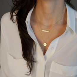 Women Bohemian Pendant Necklace Geometric Metal Chain Clavicle Sequin Multi-layer Necklace Simple Fashion Jewellery