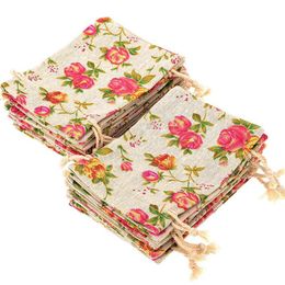 ABUI-30 Pack Rose Drawstring Bags Burlap Flower Pouch Bags Gift Jewelry Pouches for DIY Craft Wedding Party