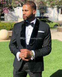 Fashion One Button Black Groom Tuxedos Shawl Lapel Groomsmen Mens Wedding Suits 3 Pieces Blazer (Jacket+Pants+Vest+Tie) K64