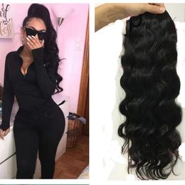 100g-160g hot women wavy Ponytail Human Hair Extension, Natural black 1b Brazilian Virgin Hair body wave drawstring Human Hair Pony tails