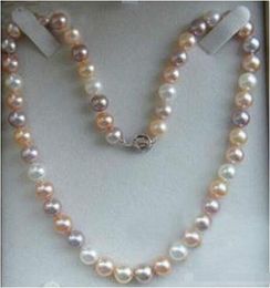 Fine Pearls Jewellery Genuine Natural 7-8mm White & Pink & Purple Akoya Cultured Pearl Necklace18''