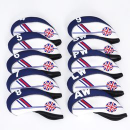 10pcs UK Flag Patterned Neoprene Golf Club Iron Head covers cover set Headcovers Protect Case,Number Print,Interchangable