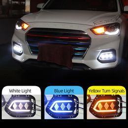 2PCS LED Daytime Running Light For Hyundai IX35 2018 2019 12V DRL LED Fog Lamp with yellow signal night blue