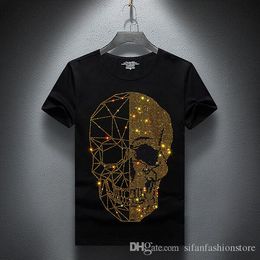 Summer Top Mens Rhinestones T Shirts Modal Cotton O Neck Short Sleeve Slim Tee Shirt