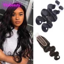 Peruvian Unprocessed Human Hair Bundles With 2X6 Lace Closure Body Wave Bundles Plus Closures 2 By 6 Natural Color