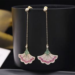 Fashion- Fan Earrings For Women S925 Silver Leaf Earings Fashion Long Dangle Chandelier With CZ Female Luxury Jewelry Earring