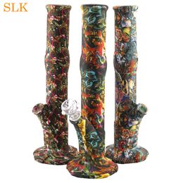 Unique printed Colourful silicone bong straight water pipe with 14mm rubber down stem and flower bowl collapsible Tornado bong