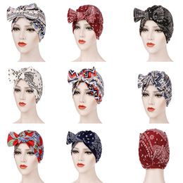 Fashion Muslim Women Cashew Print Hijab Turban Hat Detachable Bowknot Headband Indian Caps Headwraps Ladies Hair da509