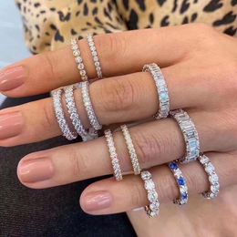 2020 Sparkling Luxury Jewellery 925 Sterling Silver White Topaz CZ Diamond Gemstones Promise Women Wedding Engagement Band Ring For Lover Gift