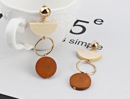 Wholesale-Fashion Designer Long Earring Geometric Wooden Drop earrings For Women Hanging Dangle Earrings Fashion Jewellery