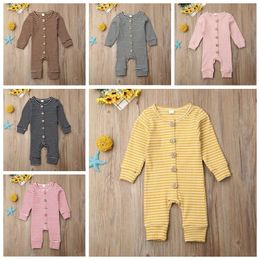 Kids Designer Clothes Boy Striped Rompers Long Sleeve Casual Jumpsuits Infant Knit Thermal Boutique Climb Clothes Overall Pants YPP6990