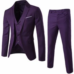 Slim Fit Purple Groom Tuxedos Notch Lapel Men Wedding Tuxedos Popular Men Business Dinner Prom Blazer 3 Piece Suit(Jacket+Pants+Tie+Vest)167