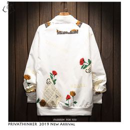 Fashion-Casual Streetwear Jacket Coats Outdoors Baggy Tooling Flower Pattern Jacket 2019 Autum Zipper Bomber