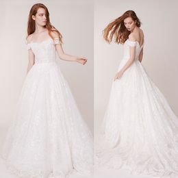 Sexy A Line Rita Vinieris Bohemian Dresses Off Shoulder Sleeveless Applique Tulle Lace Wedding Gowns Sweep Train robe de mariée