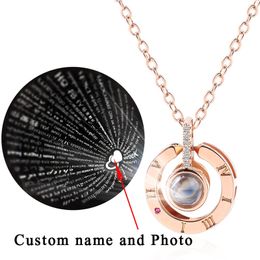 Custom Name Photo 100 Languages I Love You Projection Choker Necklace Chain Love Memory Crystal Pendant for Lover Jewelry Gift