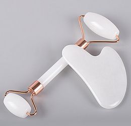 Face Roller Gua Sha Tool Set Natural White Jade Facial Rollers Scraping Massage Board Neck Body Beauty Health Healing Anti Aging