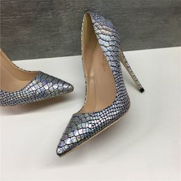 New Silver Serpentine Fine-heeled High-heeled Shoes 12CM Fashionable Sexy Super High-heeled Shoes Customised 33-45 Size Women's Shoes