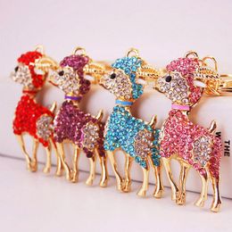 3pcs/Lot Crystal Rhinestone Key Chain Gold Color Alloy Animal Sheep Pendant Keychain Gold Bag Charm Metal Car Key Ring Free Shipping
