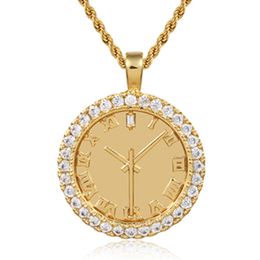 Personality Zircon Dial Pendant Hip Hop CZ Stones Bling Iced Out Watch Shape For Men's Fashion Clock Rhinestone Jewelry Gift