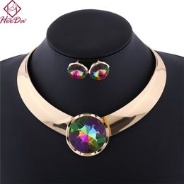 Fashion Alloy Necklace Earring Set Punk Glossy Female Collars Black White Blue Multi Red Five Colours Jewellery Set For Women